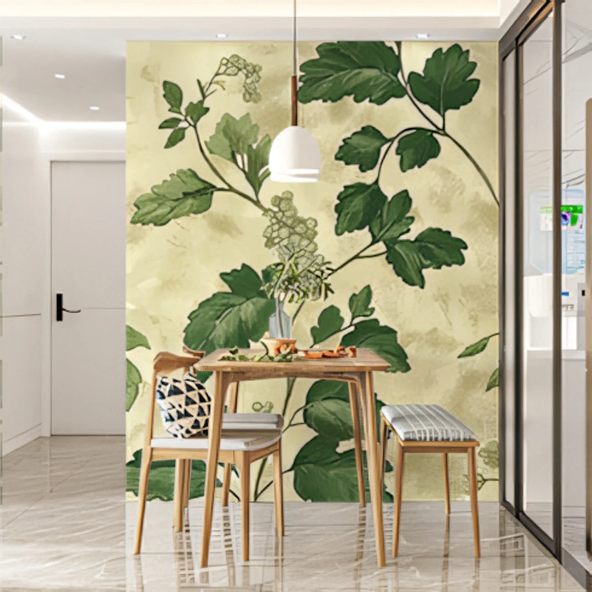 Trailing Botanical Leaf Mural Wallpaper — Garden Green Mural Wallpaper - pure wallpaper artwork