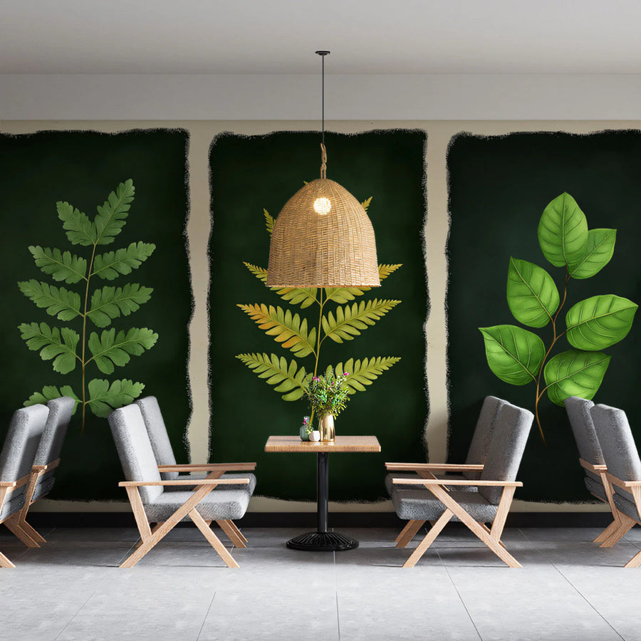 Botanical Study Panel Mural Wallpaper — Artistic Green Decor Mural Wallpaper