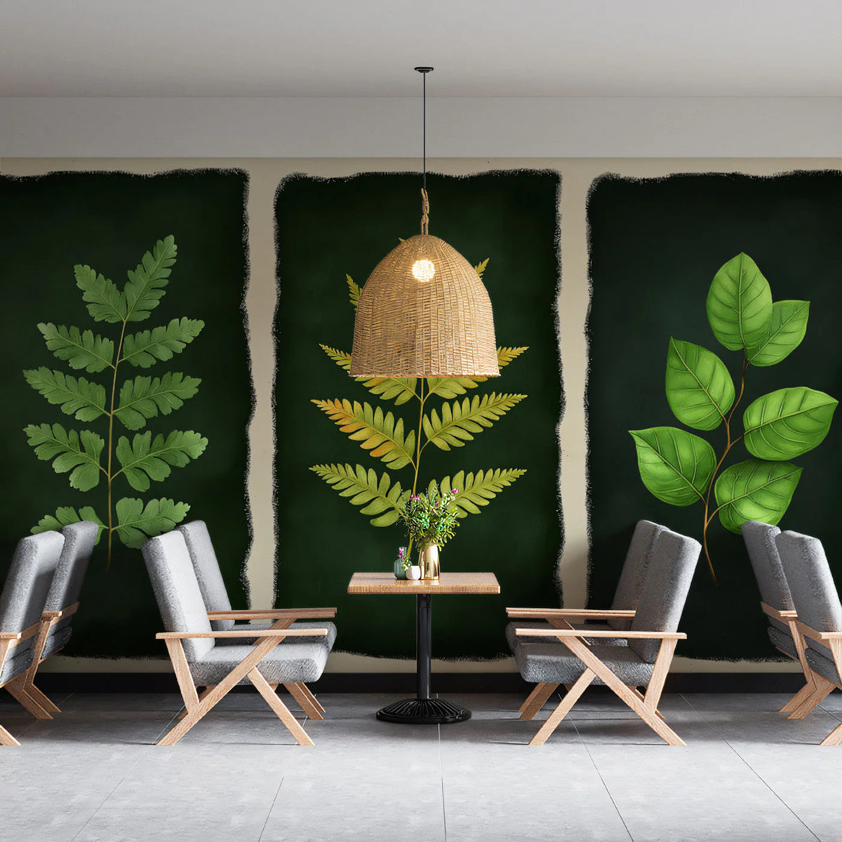 Botanical Study Panel Mural Wallpaper — Artistic Green Decor Mural Wallpaper - pure wallpaper artwork