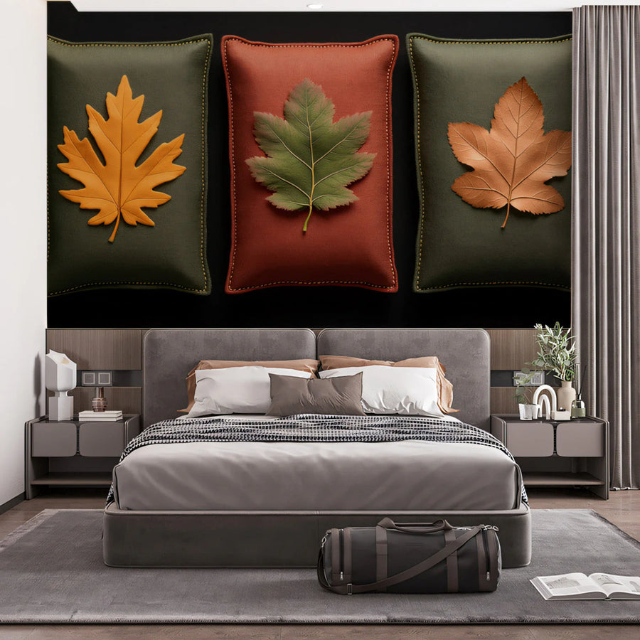 Autumn Harvest Leaf Pillows Mural Wallpaper — Seasonal Comfort Mural Wallpaper