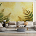 Golden Fern Botanical Mural Wallpaper — Warm Sunlight Glow Mural Wallpaper - pure wallpaper artwork