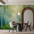 Sunlit Birch Forest Mural Wallpaper — Impressionistic Woodland Scene Mural Wallpaper - pure wallpaper artwork