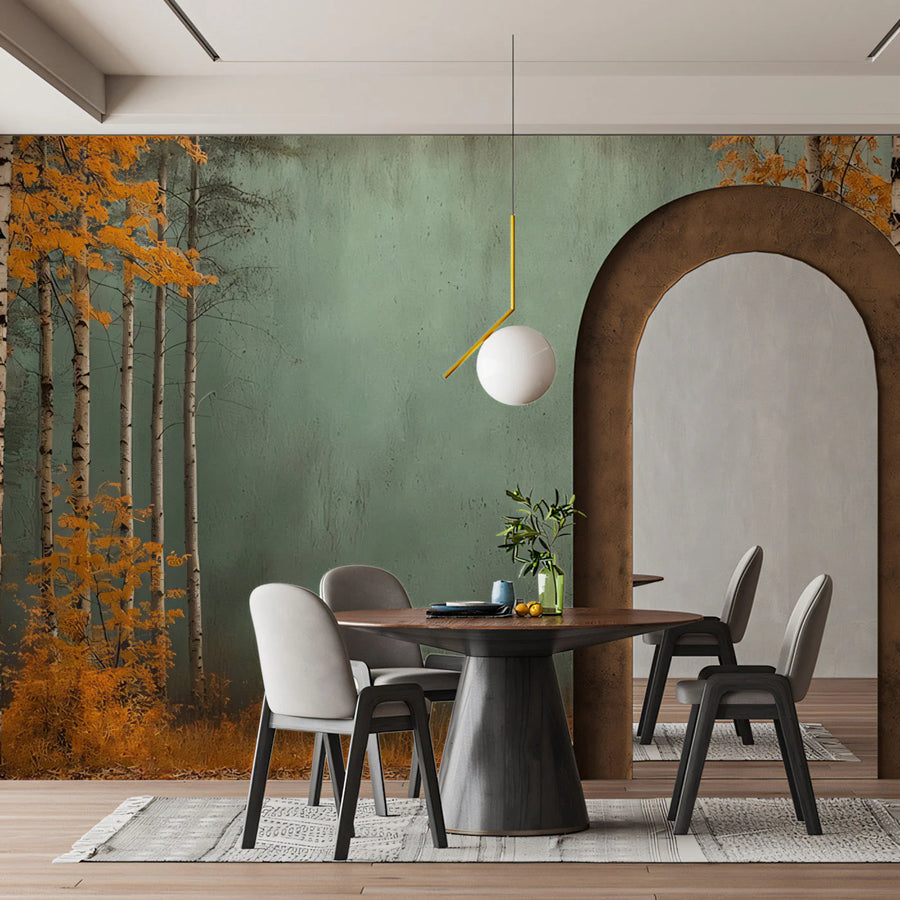 Autumn Aspen Grove Mural Wallpaper — Moody Forest Landscape Mural Wallpaper