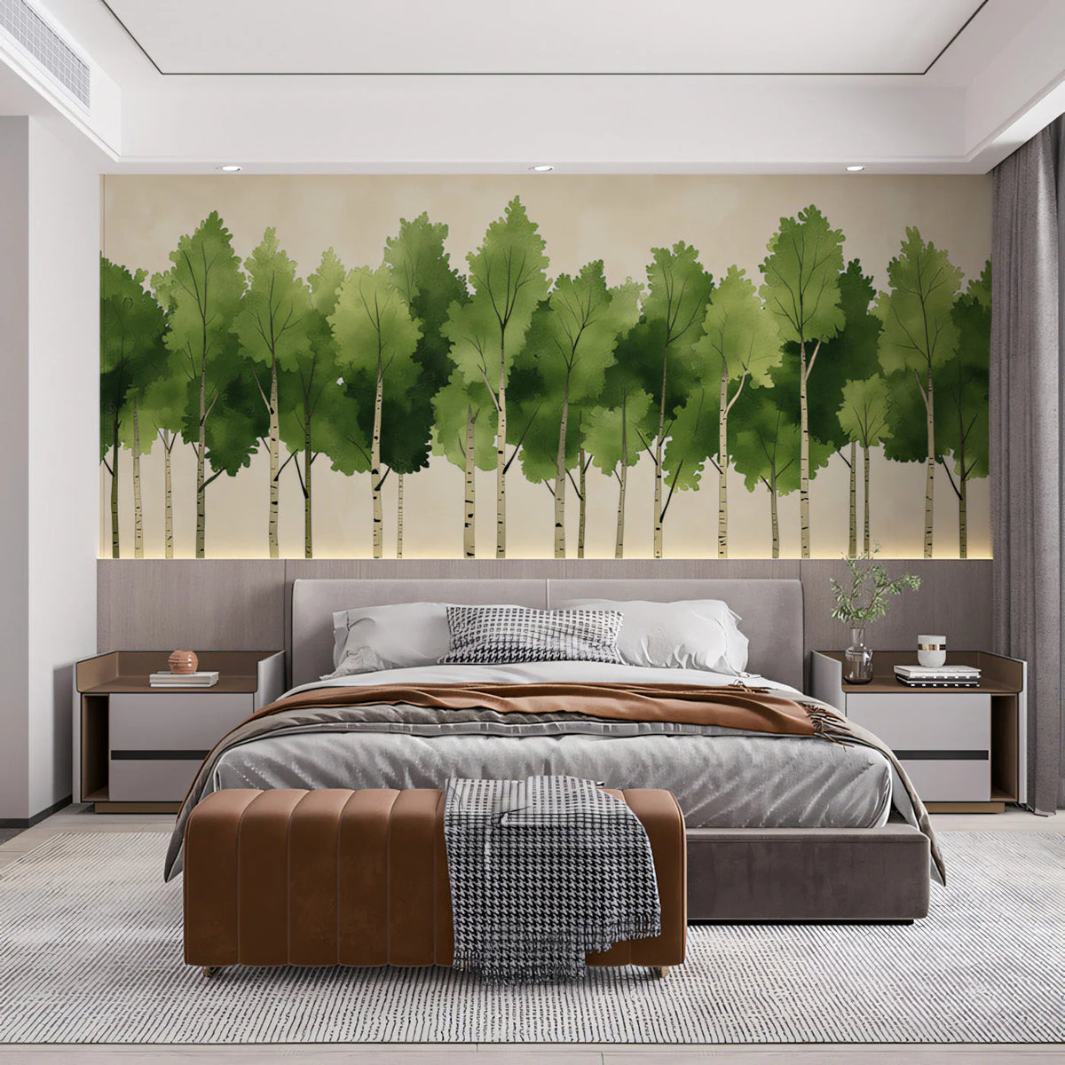 Birch Forest Grove Mural Wallpaper — Hand-Painted Botanical Art Mural Wallpaper - pure wallpaper artwork