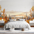 Autumn Mountain Forest Mural Wallpaper — Painted Landscape Mural Wallpaper - pure wallpaper artwork