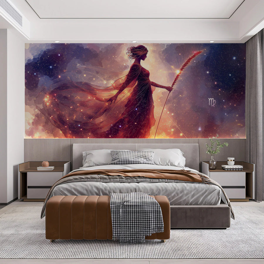Virgo Celestial Goddess Mural Wallpaper — Cosmic Art Mural Wallpaper