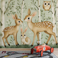 Whimsical Woodland Friends Mural Wallpaper — Soft Forest Scene Mural Wallpaper - pure wallpaper artwork