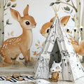 Whimsical Woodland Friends Mural Wallpaper — Soft Earthy Tones Mural Wallpaper - pure wallpaper artwork