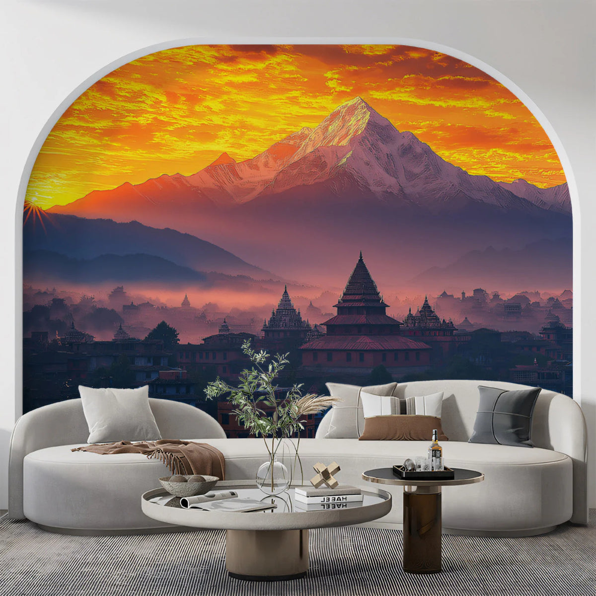 Himalayan Sunrise Mountain Village Mural Wallpaper - pure wallpaper artwork