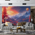 Celestial Mountain Range Mural Wallpaper — Sunset Vista Pattern Mural Wallpaper - pure wallpaper artwork