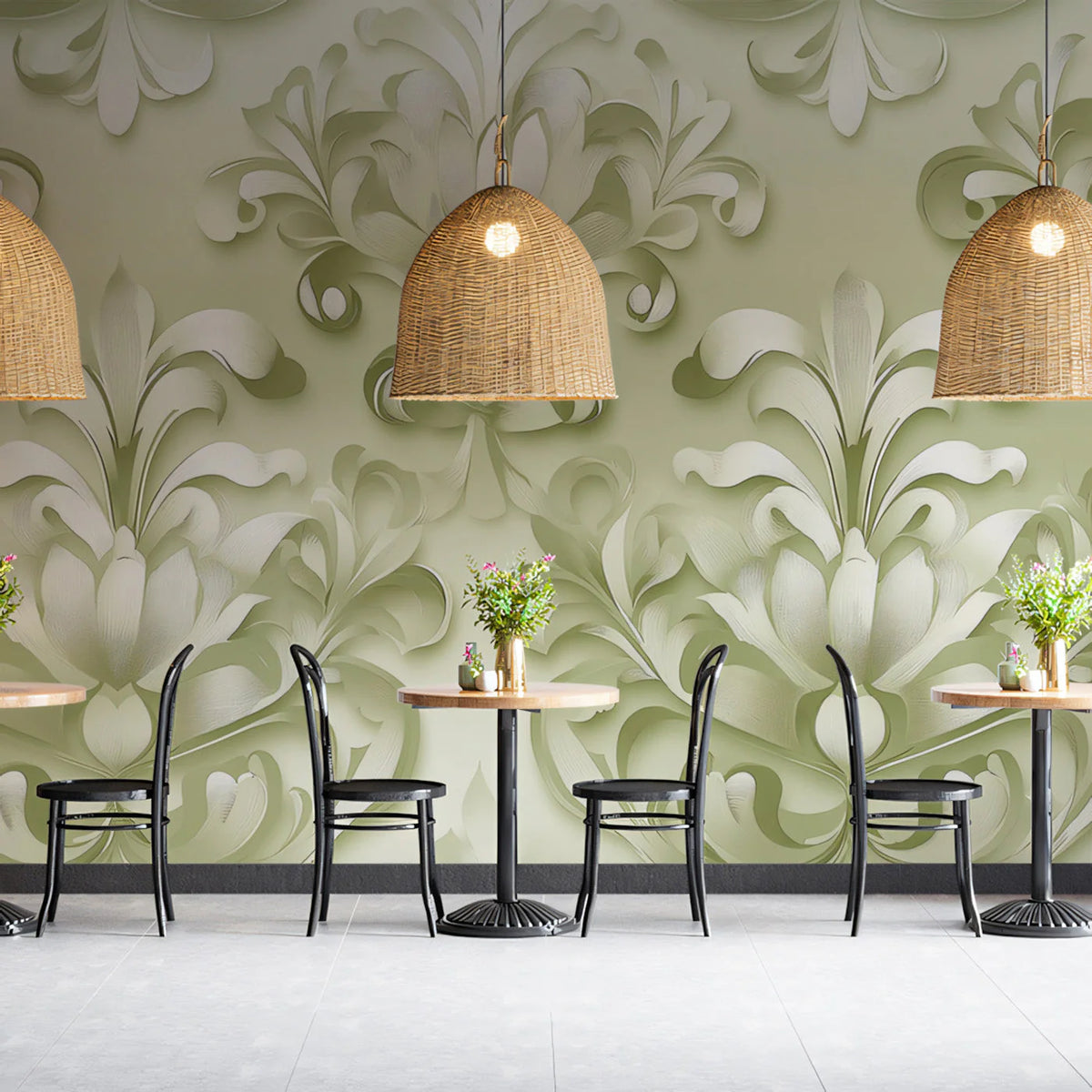 Soft Sage Damask Mural Wallpaper — Elegant Floral Motif Mural Wallpaper - pure wallpaper artwork
