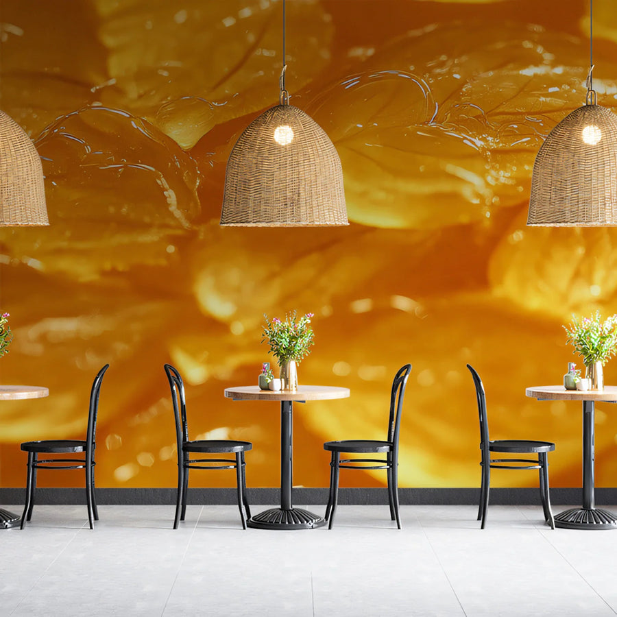 Gilded Amber Leaf Mural Wallpaper — Vibrant Botanical Design Mural Wallpaper