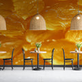 Gilded Amber Leaf Mural Wallpaper — Vibrant Botanical Design Mural Wallpaper - pure wallpaper artwork
