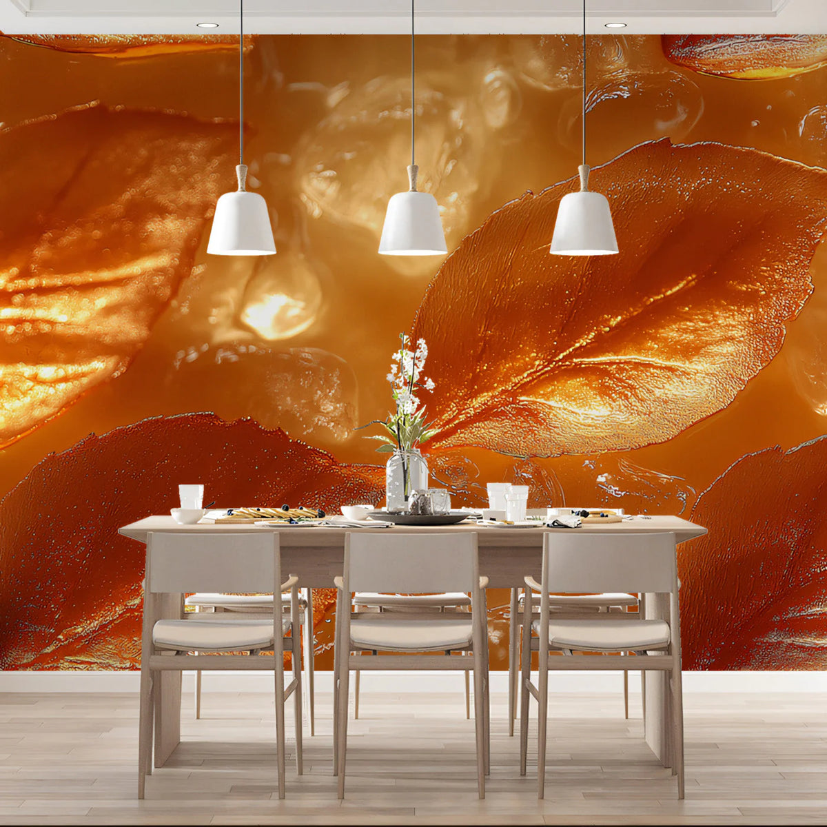 Gilded Autumn Leaf Mural Wallpaper — Warm Botanical Design Mural Wallpaper - pure wallpaper artwork