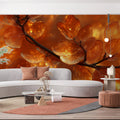 Gilded Autumn Foliage Mural Wallpaper — Warm Botanical Design Mural Wallpaper - pure wallpaper artwork