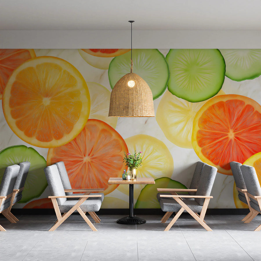 Fresh Citrus Slices Mural Wallpaper — Colorful Fruit Pattern Mural Wallpaper
