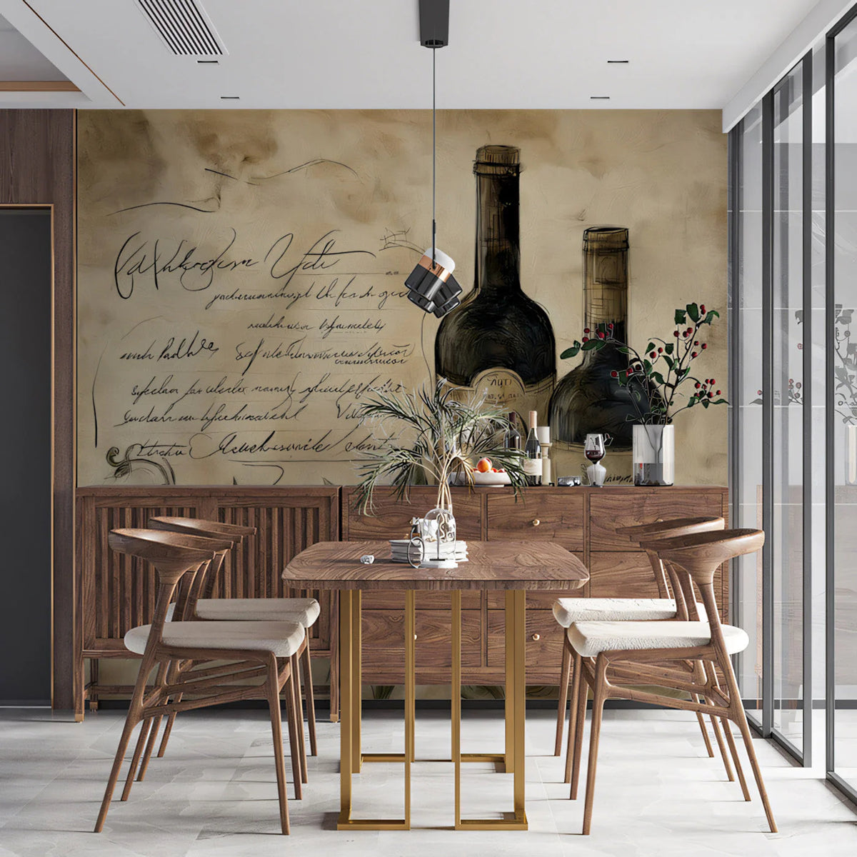 Vintage Vineyard Script Mural Wallpaper — Rustic Wine Illustration Mural Wallpaper - pure wallpaper artwork
