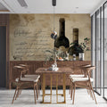 Vintage Vineyard Script Mural Wallpaper — Rustic Wine Illustration Mural Wallpaper - pure wallpaper artwork