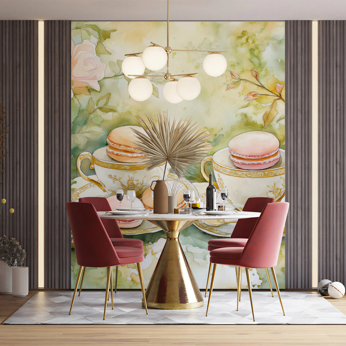 Macaron and Rose Garden Mural Wallpaper — Soft Floral Art Mural Wallpaper - pure wallpaper artwork