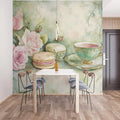 Rose Macaron Teatime Mural Wallpaper — Soft Pastel Floral Design Mural Wallpaper - pure wallpaper artwork