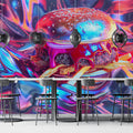Neon Burger Mural Wallpaper — Vibrant Pop Art Dining Decor Mural Wallpaper - pure wallpaper artwork