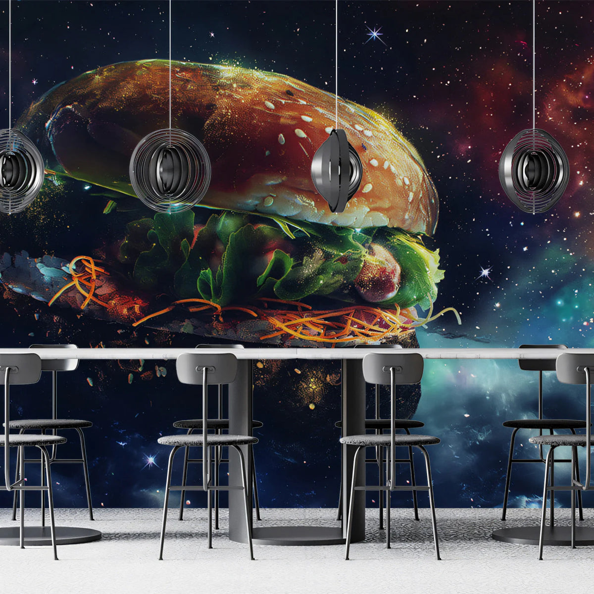 Cosmic Burger Mural Wallpaper — Surreal Science Fiction Art Mural Wallpaper - pure wallpaper artwork