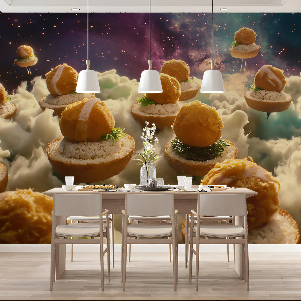 Floating Bites Mural Wallpaper — Surreal Cosmic Food Art Mural Wallpaper - pure wallpaper artwork