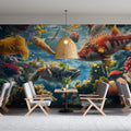 Vivid Coral Reef and Marine Life Mural Wallpaper — Aquatic Art Mural Wallpaper - pure wallpaper artwork
