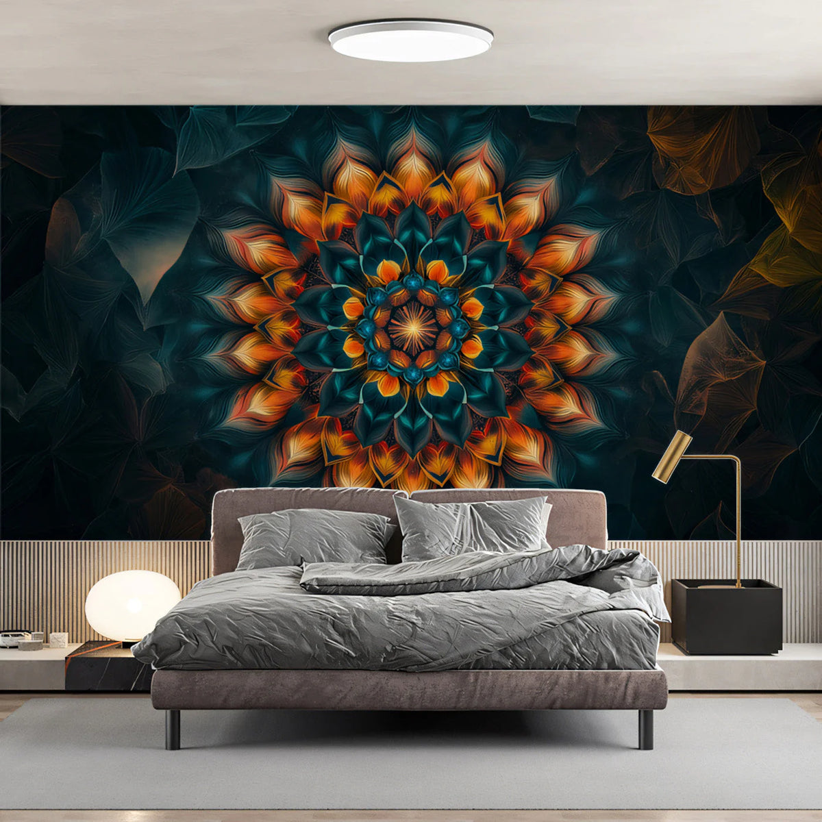 Radiant Mandala Floral Mural Wallpaper — Moody Bohemian Style Mural Wallpaper - pure wallpaper artwork