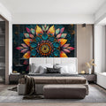 Radiant Mandala Floral Mural Wallpaper in Dark Multicolored Tones Mural Wallpaper - pure wallpaper artwork