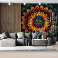 Radiant Mandala Floral Mural Wallpaper — Dark Artistic Statement Mural Wallpaper - pure wallpaper artwork