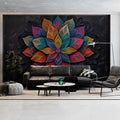 Vibrant Mandala Petal Mural Wallpaper — Artistic Dark Decor Mural Wallpaper - pure wallpaper artwork