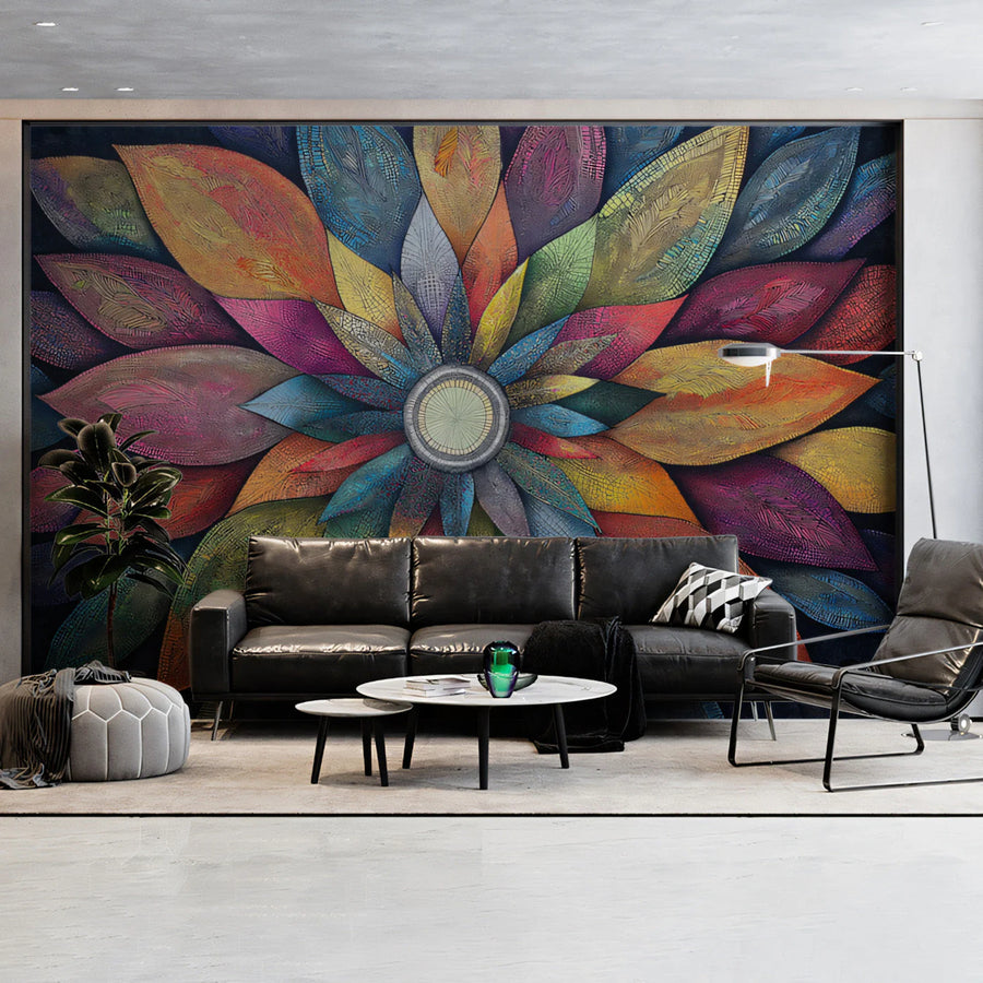 Vibrant Mandala Petal Mural Wallpaper — Artistic Floral Design Mural Wallpaper