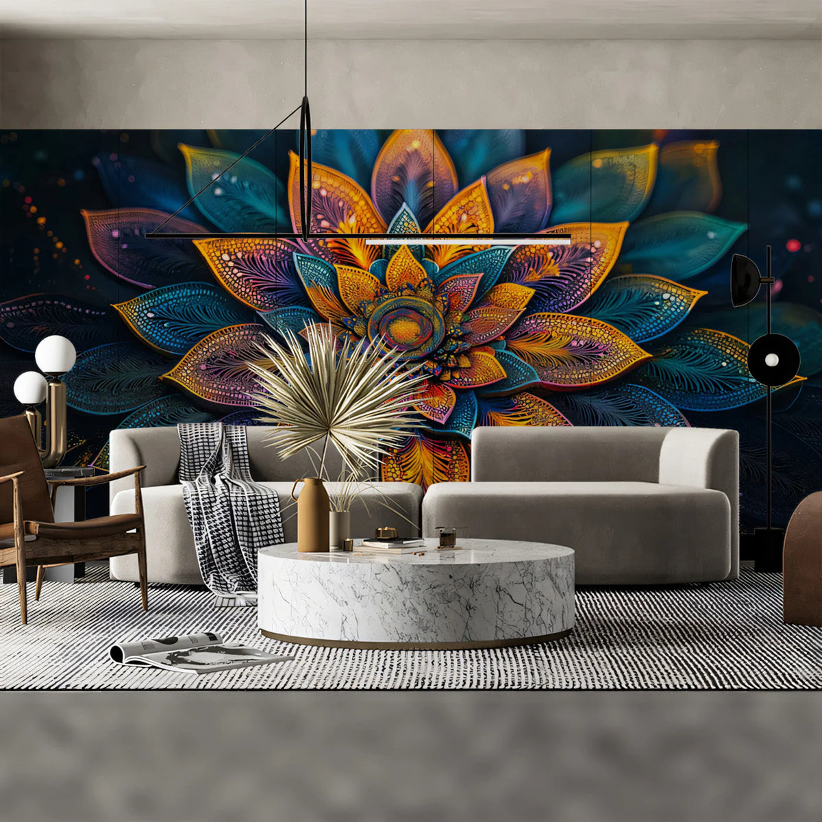 Cosmic Mandala Mural Wallpaper — Iridescent Floral Art Mural Wallpaper - pure wallpaper artwork