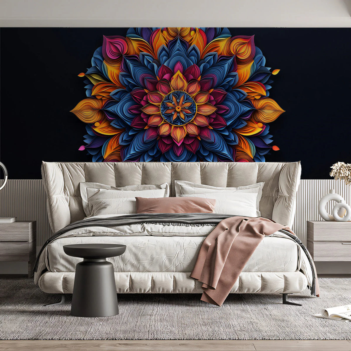 Vibrant Geometric Mandala Mural Wallpaper — Deep Color Contrast Mural Wallpaper - pure wallpaper artwork