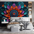 3D Layered Mandala Mural Wallpaper — Vibrant Geometric Art Mural Wallpaper - pure wallpaper artwork