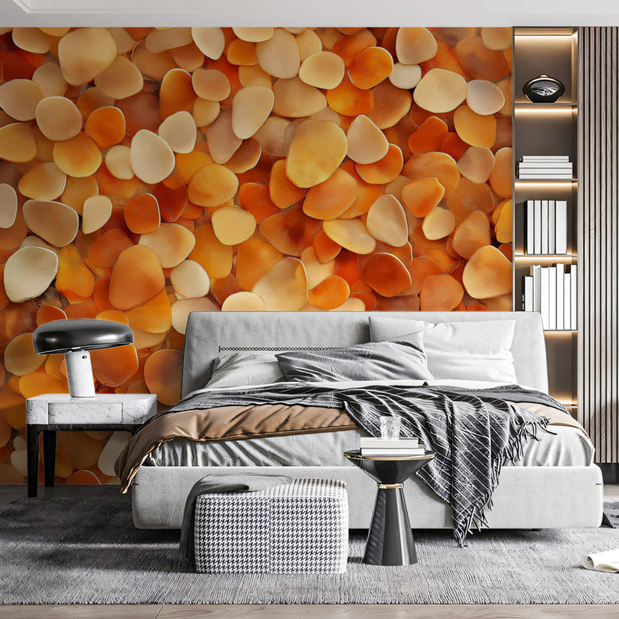 Sun-Drenched River Stone Mural Wallpaper —Warm Earthy Tones Mural Wallpaper