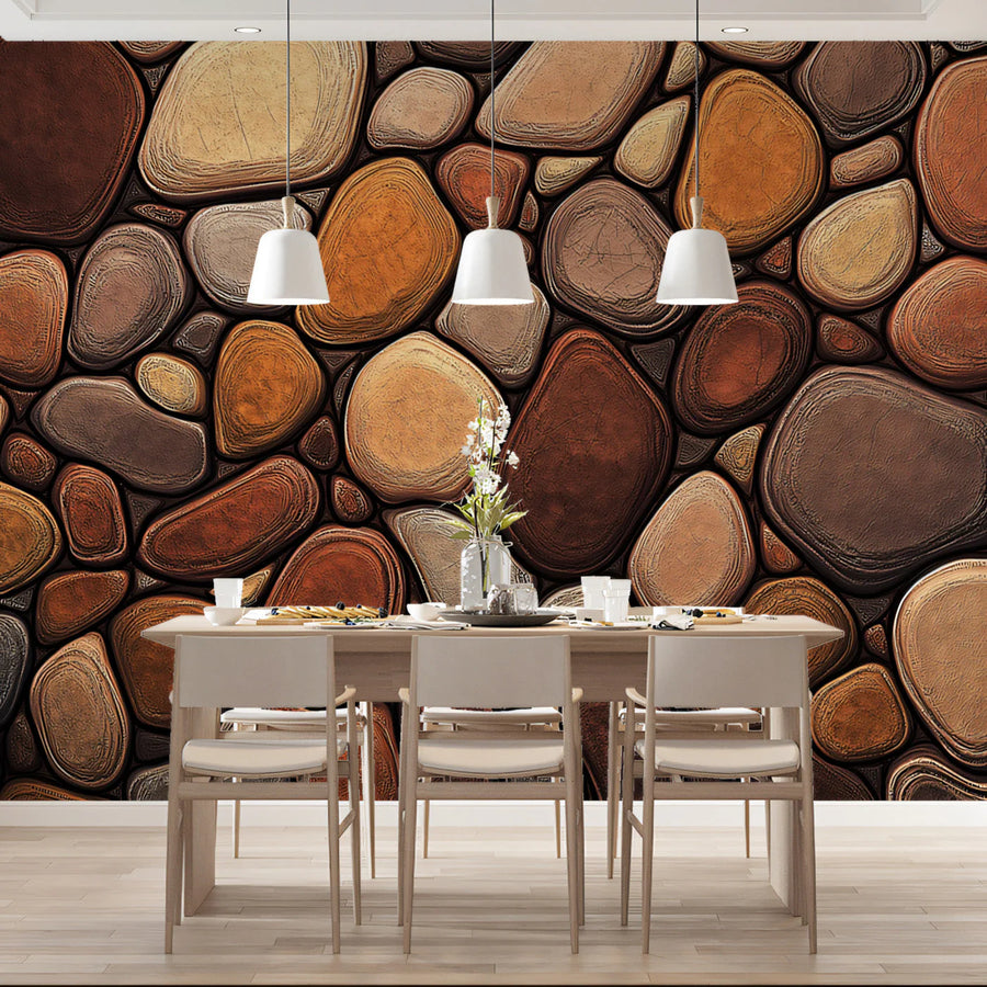River Stone Mural Wallpaper —Earthy Warmth and Natural Texture Mural Wallpaper