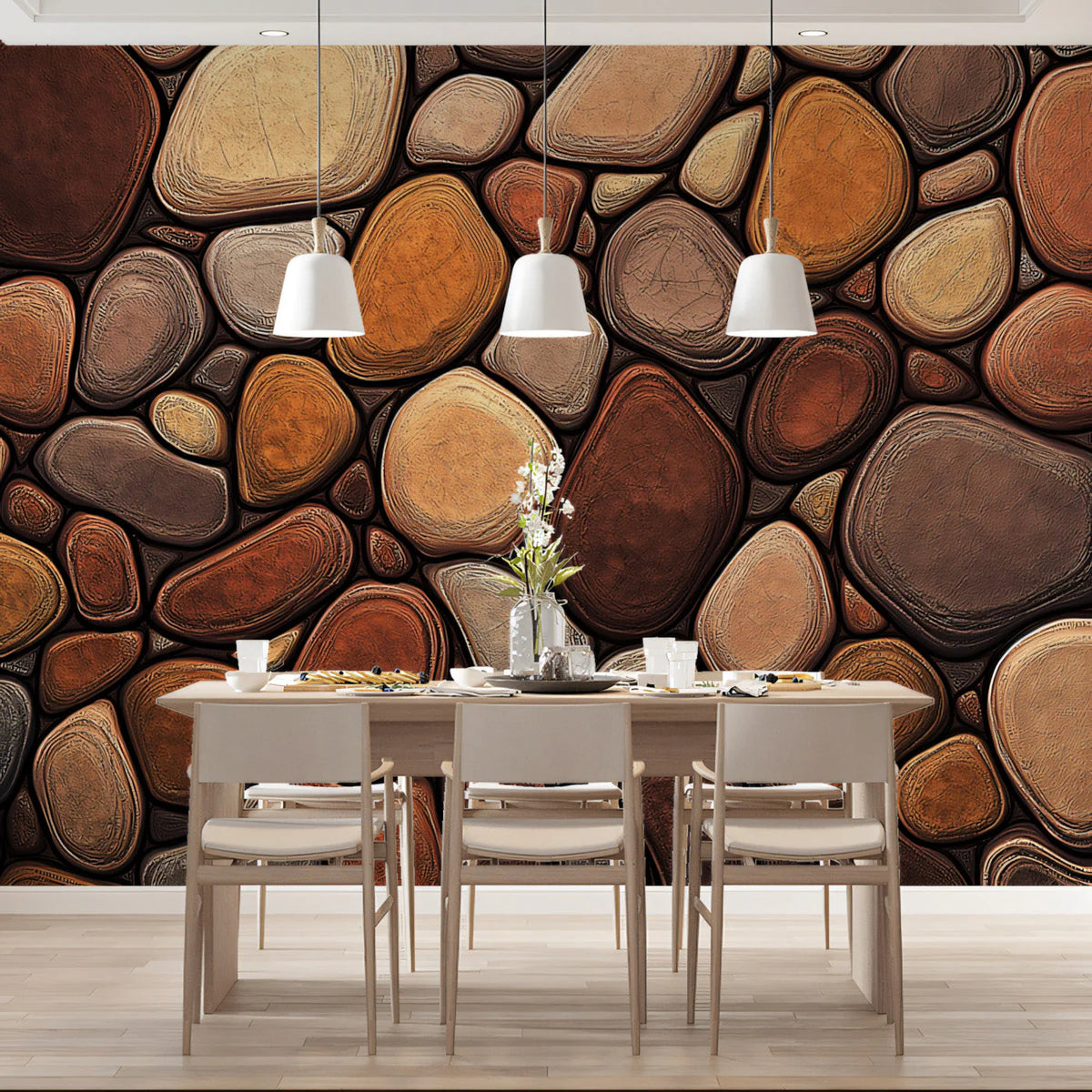 River Stone Mural Wallpaper —Earthy Warmth and Natural Texture Mural Wallpaper - pure wallpaper artwork