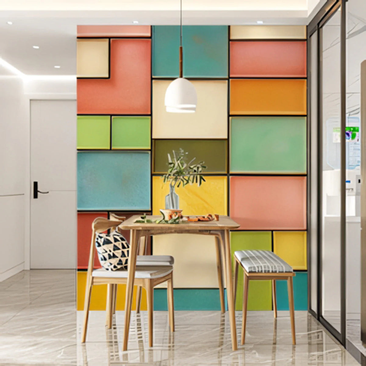 Modern Color Block Rectangles Mural Wallpaper —Multicolored Grid Mural Wallpaper - pure wallpaper artwork