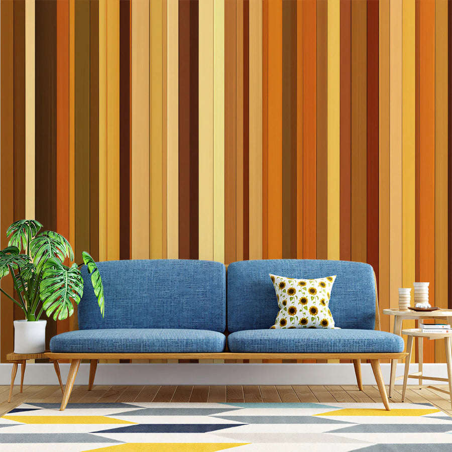 Autumnal Vertical Stripe Mural Wallpaper — Warm Earth Tones Mural Wallpaper