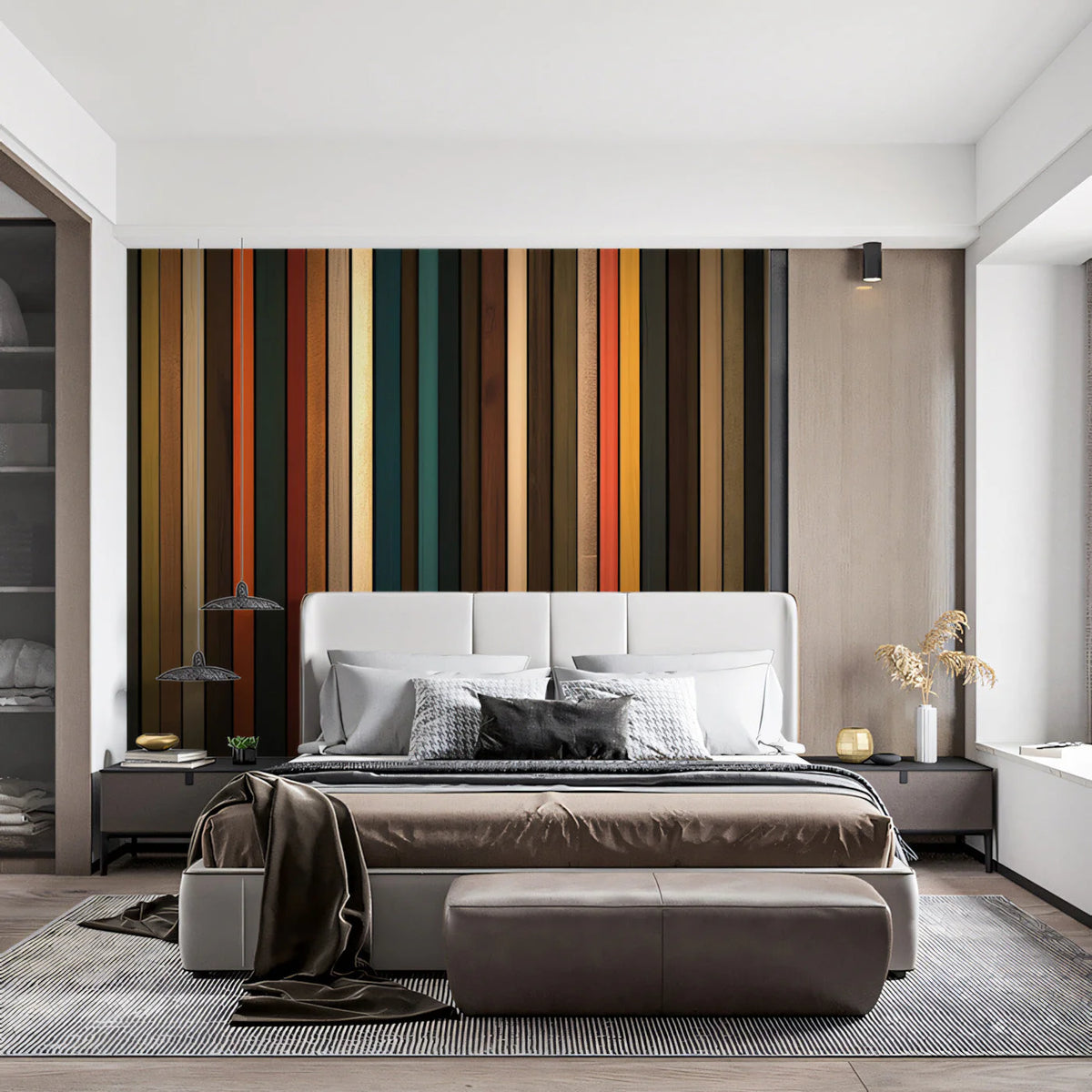 Vertical Wood Plank Mural Wallpaper — Multi-Colored Rustic Design Mural Wallpaper - pure wallpaper artwork