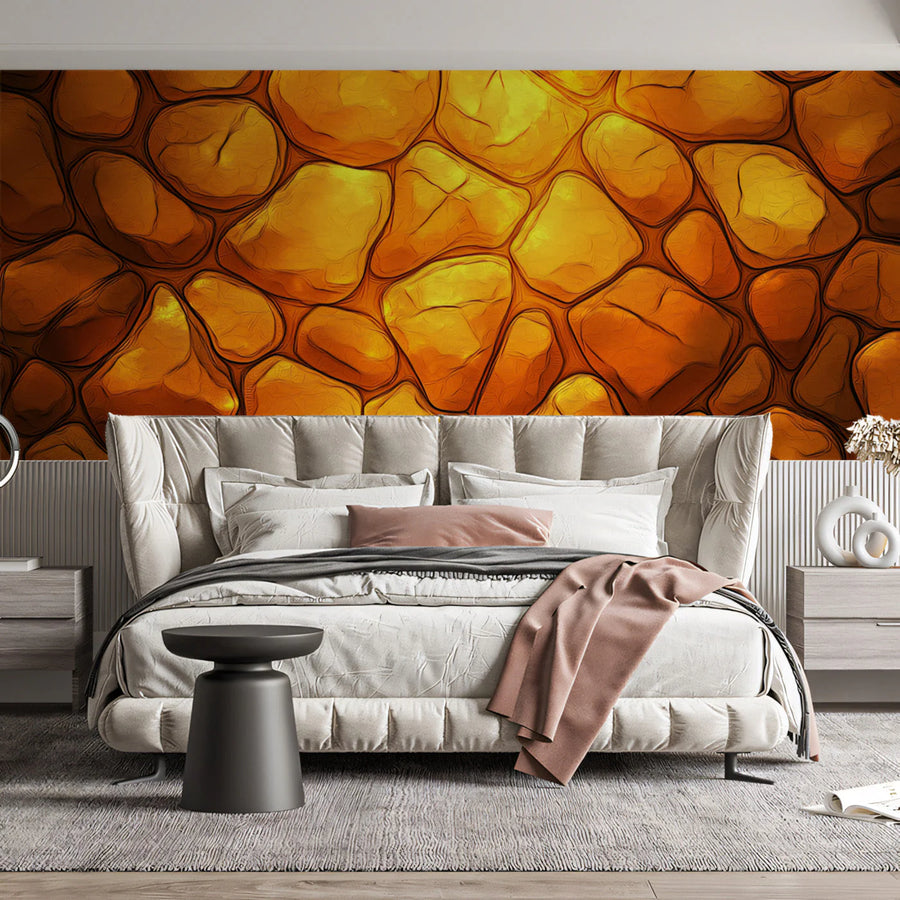 Amber Stone Mosaic Mural Wallpaper — Warm Organic Texture Mural Wallpaper