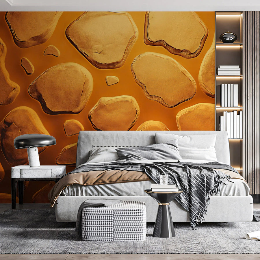 Golden Stone Mural Wallpaper — Warm Abstract Textured Design Mural Wallpaper