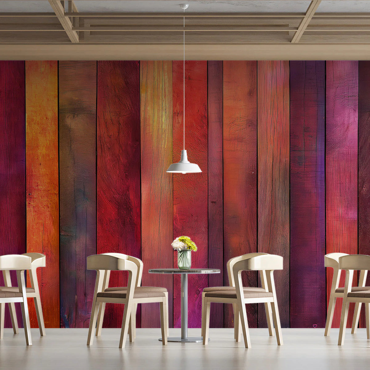 Vibrant Multicolored Wood Plank Mural Wallpaper — Artistic Finish Mural Wallpaper - pure wallpaper artwork