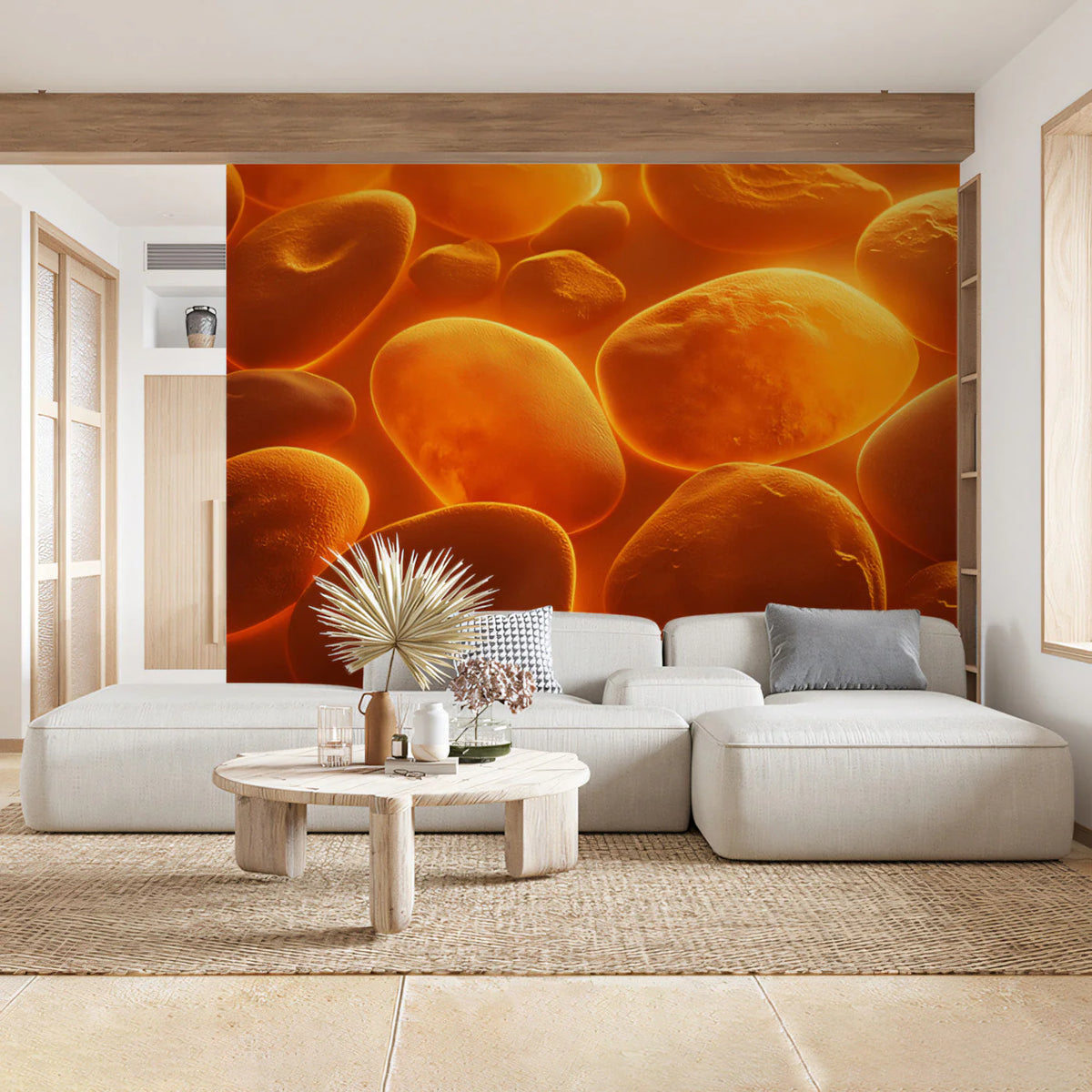 Glowing Amber Stones Mural Wallpaper — Warm Organic Abstract Mural Wallpaper - pure wallpaper artwork