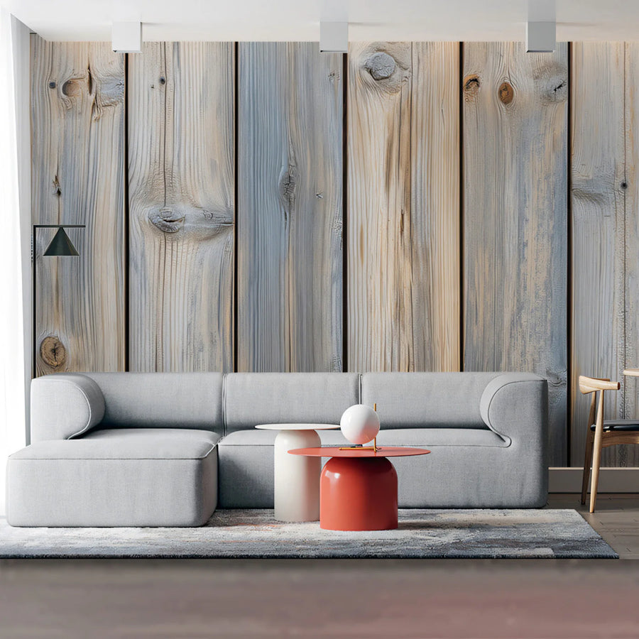 Weathered Timber Plank Mural Wallpaper — Rustic Gray & Beige Mural Wallpaper