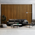 Modern Vertical Wood Slat Mural Wallpaper — Warm Oak Tones Mural Wallpaper - pure wallpaper artwork