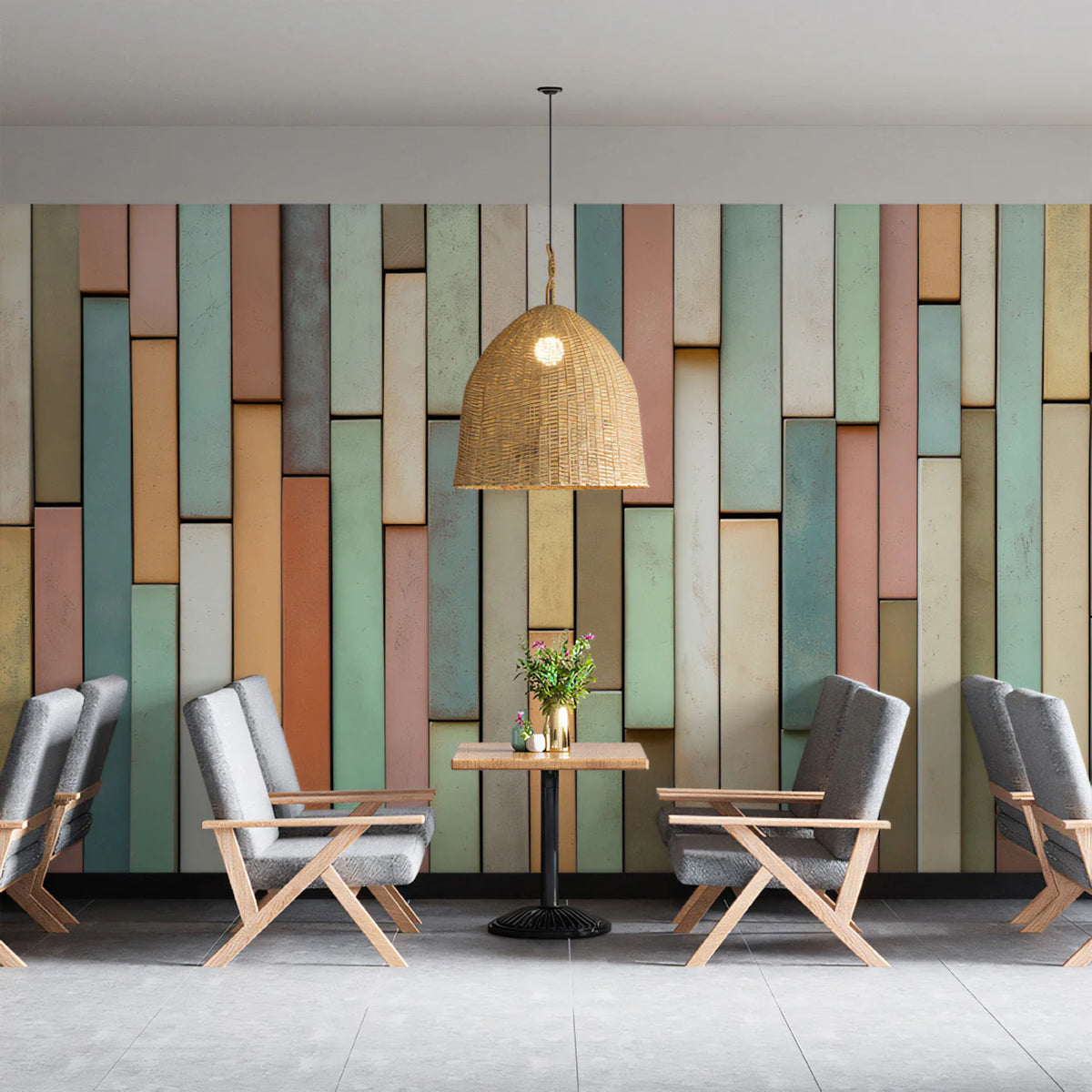 Stacked Pastel Block Mural Wallpaper — Modern Geometric Design Mural Wallpaper - pure wallpaper artwork