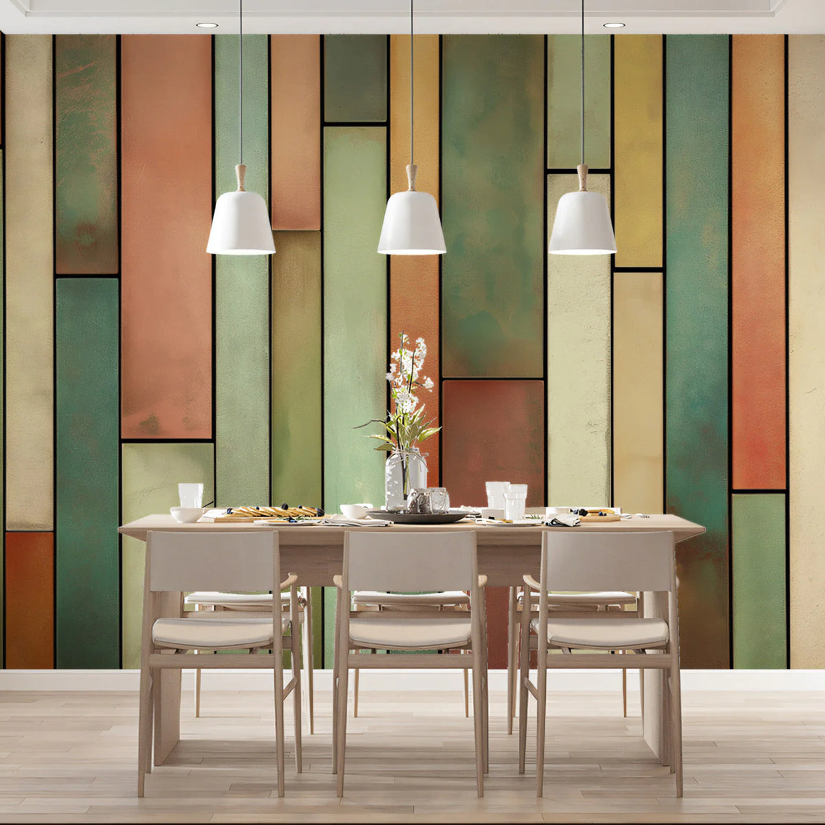 Modern Vertical Block Mural Wallpaper in Muted Earthy Tones Mural Wallpaper - pure wallpaper artwork